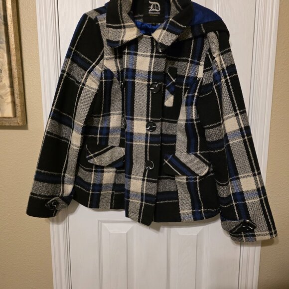 Vintage Blue, Black and White Plaid Jacket - Women's XL - Picture 7 of 11